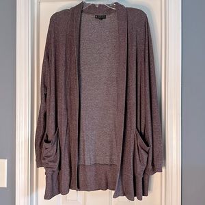 Bobeau Open Front Cardigan Burgundy Heather Size XL